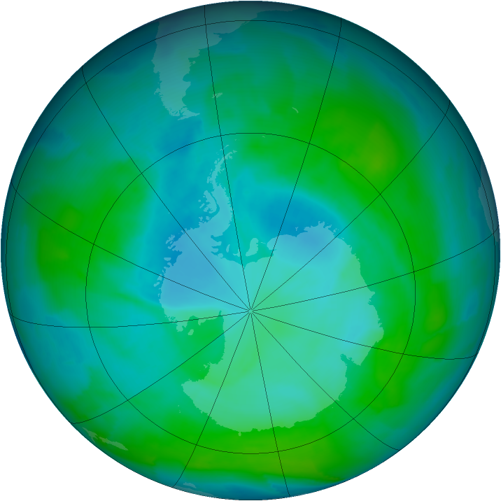 Antarctic ozone map for 16 January 2013